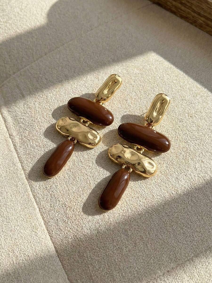 Resyla 1 Pair Exaggerated Asymmetrical Geometric Enamel Drop Earrings - Multicolor - View 1