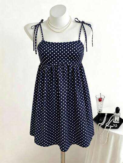 K-Vae Đầm hai dây ngắn chấm bi mới, trẻ trung