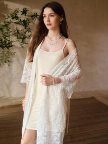 MOTF PREMIUM Bộ 2 món gồm áo choàng thêu và váy ngủ ôm sát bằng vải viscose, thích hợp cho mùa xuân/hè. - trắng - Xem 6