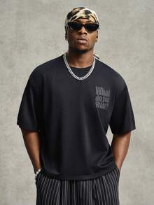 PAVTROS Men's Casual Letter Print Round Neck Short Sleeve T-Shirt, Summer - Black - View 2