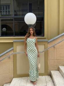Aloruh Women's Elegant Mint Green Slip Dress,Ruffled Hem Vintage Tea Party Dress,Polka Dot Cami Midi Sundress,Holidays Vacation Outfits For Summer,Prom - Multicolor - View 4
