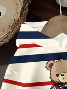Baby Boy Casual Minimalist Classic Fashion, Striped, Teddy Bear, Cute Style, Loose Comfortable Knit Soft Sweatshirt, Suitable For Autumn/Winter - Multicolor - View 3