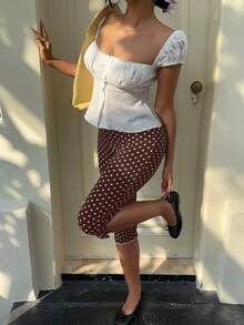 MainGRL 女士咖啡棕色波点休闲七分裤 - 咖啡棕 - 查看 4