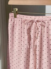 SHEIN EZwear Women's Casual Vacation & Commute Polka Dot Print Drawstring Waist Loose Wide Leg Pants - Baby Pink - View 6
