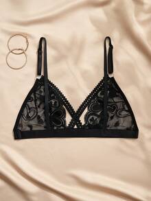 Charlaine Reggiseno romantico ed elegante con coppa a triangolo, biancheria intima femminile comoda con pizzo a forma di cuore - nero - Visualizzare 7
