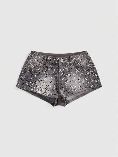 ROMWE Grunge Punk Trang phục dự lễ hội âm nhạc mùa hè - Quần short denim siêu cạp trễ dành cho nữ