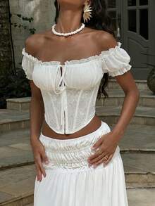 Opulessa Women's Chiffon Off Shoulder Blouse, Suitable For Spring/Summer Vacation - White - View 1