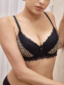 Bralution Leopard Print Lace Spliced Bra With Underwire Lingerie ClassicAnimalPrint - Multicolor - View 5