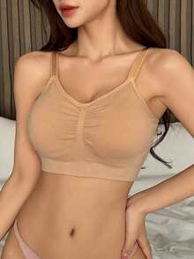 DAZY 无缝可调节肩带文胸，适合夏季穿着 - 杏色 - 查看 7