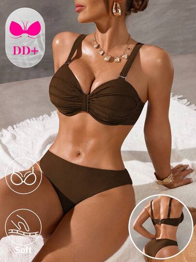 Swim DD+ Bộ bikini đi biển hở lưng màu trơn dành cho nữ, thời trang mùa hè.