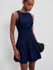 ATUI Studio Đầm denim không tay kiểu dáng thường ngày dành cho nữ, thích hợp cho mùa hè. - Màu xanh hải quân - Xem 3