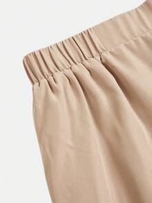 SHEIN Girlism Bộ đồ nữ tuổi teen thanh lịch, gồm áo blazer không tay cổ chữ V và quần ống rộng thẳng, thích hợp cho mùa hè đi học, mặc thường ngày, đi làm, đi nghỉ mát, ăn tối, hẹn hò, trở lại trường học. - Màu Khaki - Xem 4