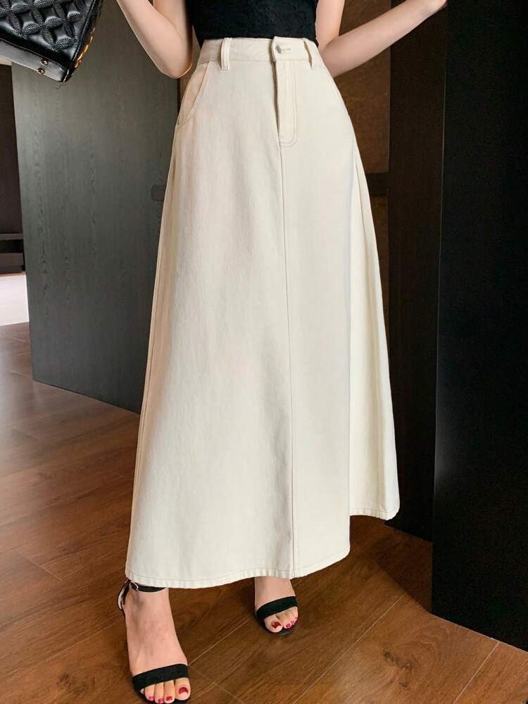 Women's Casual Straight White Denim Skirt, Spring & Summer