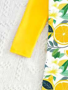 Baju Renang Romper Lengan Panjang Motif Lemon & Bunga untuk Liburan Santai Anak Perempuan, Bahan Rajut, Cocok untuk Pantai & Kolam Renang - MultiWarna - View 3