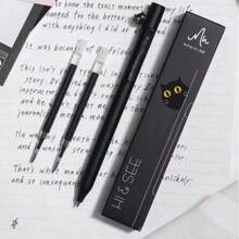 New Anxiety Cat Hiding Cat Center Comparison Pen, Creative Personalized Cute Quick-Drying Brush Pen, Single Tube With 2 Refills, 0.5mm Quick-Drying Brush Pen For Students - Black - View 5
