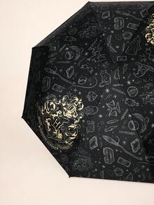 HARRY POTTER X SHEIN 1把印有大学校徽的雨伞，防晒涂层，防晒指数50+，适合上学、上班、外出和日常使用，专为大学生、高中生、男士和女士设计，神奇。 - 黑黃灰色 - 查看 2