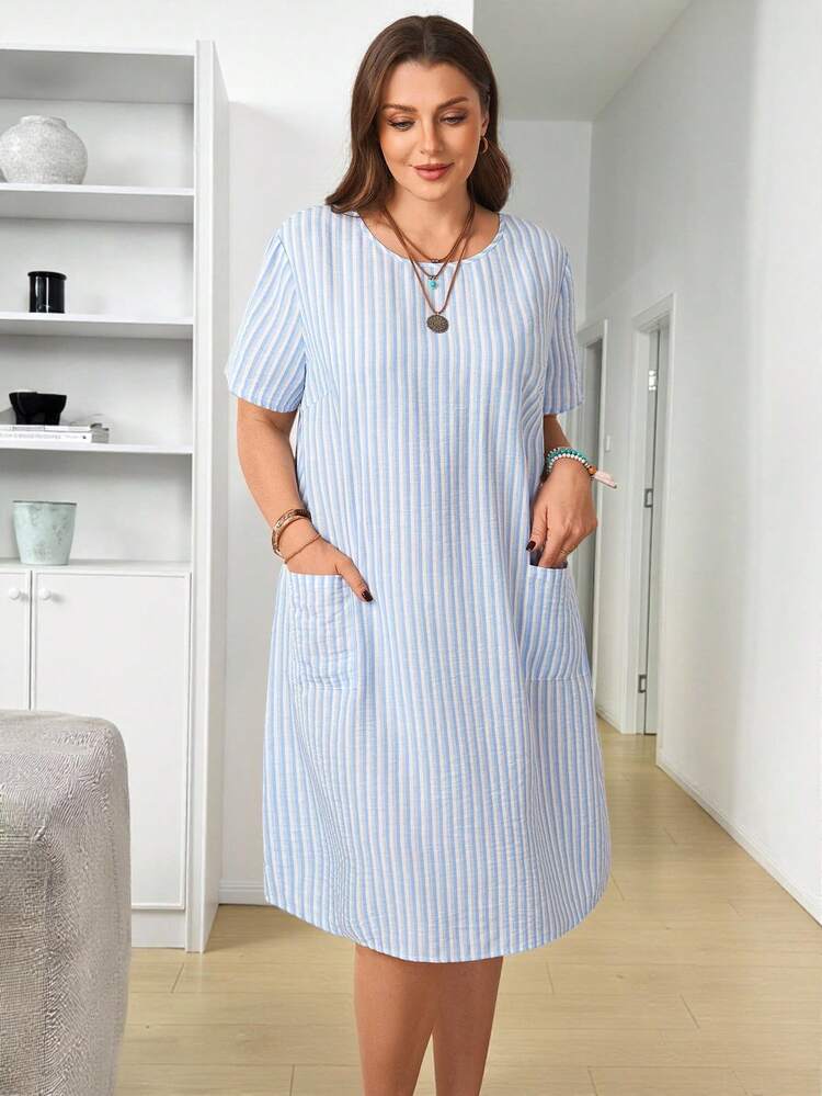 Plus Size Women Striped Pocket Short Sleeve Dress/Summer/Vacation,Summer Dresses For Women,Spring Outfit Women ,Spring Dresses,Vacation Dresses Plus Size Summer Dress Blue Striped Dress Plus Size Light Blue Dress Linen Dresses For Women Summer Dresses For Women Plus Size Summer Casual Dress Pocket Dresses For Women Summer Dress With Pockets Short Sleeve Summer Dress Casual Dresses For Women Summer Dress With Pockets For Women Plus Size Summer Dresses With Pockets Picnic Dresses For Women Women Casual Dresses Women's Summer Dresses Dresses With Pockets For Women