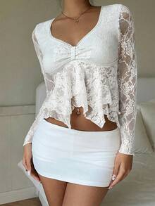 SHEIN EZwear White Lace Top For Women - White - View 8