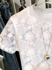 Resyla Women's Casual Faux Lace Print T-Shirt, Summer - Multicolor - View 3