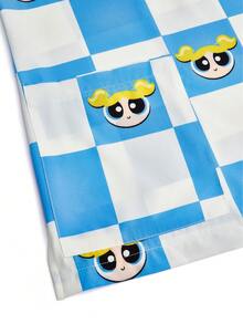 PopScrub THE POWERPUFF GIRLS X SHEIN 女士蓝白棋盘格趣味泡泡印花V领手术服上衣，亮丽蓝白卡通印花手术服上衣，V领口袋护士服 - 藍白色 - 查看 6