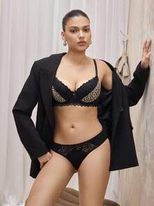 Bralution Leopard Print Lace Spliced Bra With Underwire Lingerie ClassicAnimalPrint - Multicolor - View 6