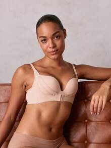 Veilyse Sujetador push-up de unicolor para mujer, talla de copa pequeña con efecto de copa grande, lencería - Caqui - Ver 8