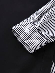 Franclia Plus Size Women Casual Vacation Long Sleeve Striped Patchwork Contrast Color Shirt - Multicolor - View 5