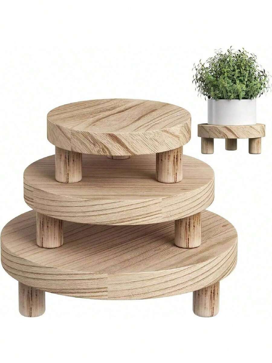 3 Rustic Wooden Display Stands And Cake Stands, Ideal For Home Kitchens, Bedrooms, Birthday Parties, Festive Gatherings And Home Decor - Multicolor - View 1