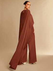 Silquee Women's Solid Color Chiffon Shawl Design Casual Jumpsuit - Brown - View 6