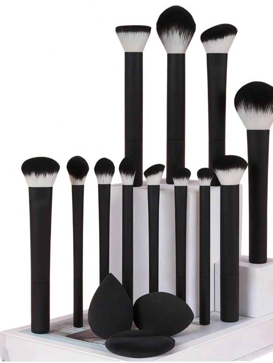 12PCS Complete Kit Super Soft Multifunctional Quick Makeup Tools Professional Black Makeup Brush Set For Women Daily Use Professional Makeup Gift Set Giveaway - Black - View 1