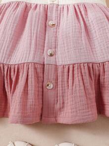 SHEIN Newborn Baby Patchwork Ruffle Casual Everyday Dress - Dusty Pink - View 8