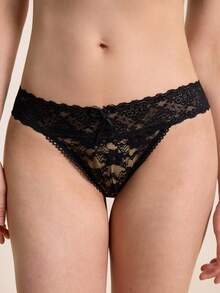 Seduluxe 5pack Scallop Trim Lace Thong Set, Sexy Lingerie - Black - View 8