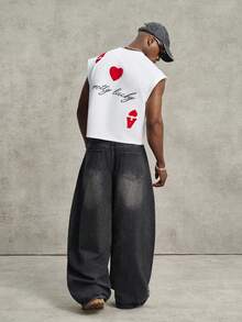 PAVTROS Men's Letter & Playing Card Graphic Round Neck Casual Tank Top,Men's Summer Street Style Sleeveless Top, INS Fashion High Street Poker Letter Heart 3D Embroidery White Tank, Oversized Graphic Loose Fit, Y2K Rock Aesthetic, Perfect For Music Festivals And Couples, Ideal Gift For Boyfriend Or Husband Graphic Tops Heart Shape Top Funny Tops Personalised Shirt Shirt Crop - White - View 4