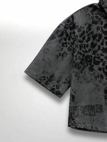 NEON BLANC Áo sơ mi denim tay ngắn in chữ họa tiết da báo màu xám dành cho nam - Màu xám đen - Xem 5