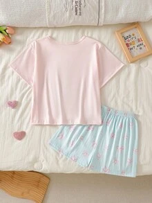 SHEIN 女童可爱考拉印花短袖短裤睡衣套装 - 彩色 - 查看 2