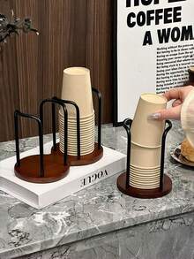 1 pieza Soporte de madera multifuncional para tazas y vasos, organizador y estante de almacenamiento para tazas de café y té, color marrón rústico, antideslizante, para mostrador de cocina, estación de café, decoración del hogar y uso diario - Multicolor - Ver 13