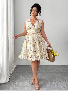 Elenzga 大码女式碎花荷叶边无袖连衣裙，度假及膝夏季连衣裙，女士夏季连衣裙，加大码复活节连衣裙，女士短款连衣裙，女士度假连衣裙，碎花连衣裙，复活节加大码连衣裙，碎花加大码连衣裙，无袖夏季连衣裙，女士碎花连衣裙，女士碎花图案连衣裙，女士休闲连衣裙，V领荷叶边连衣裙，女士连衣裙，女装连衣裙，白色碎花连衣裙，女士碎花夏季连衣裙，碎花吊带裙，休闲夏季连衣裙，加大码夏季连衣裙 - 杏色 - 查看 6