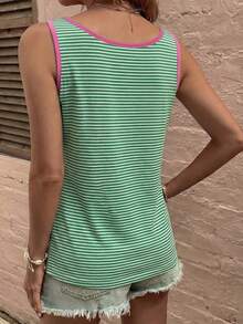 EMERY ROSE Women's Casual Basic U-Neck Striped Contrast Color Trim Tank Top - Multicolor - View 2