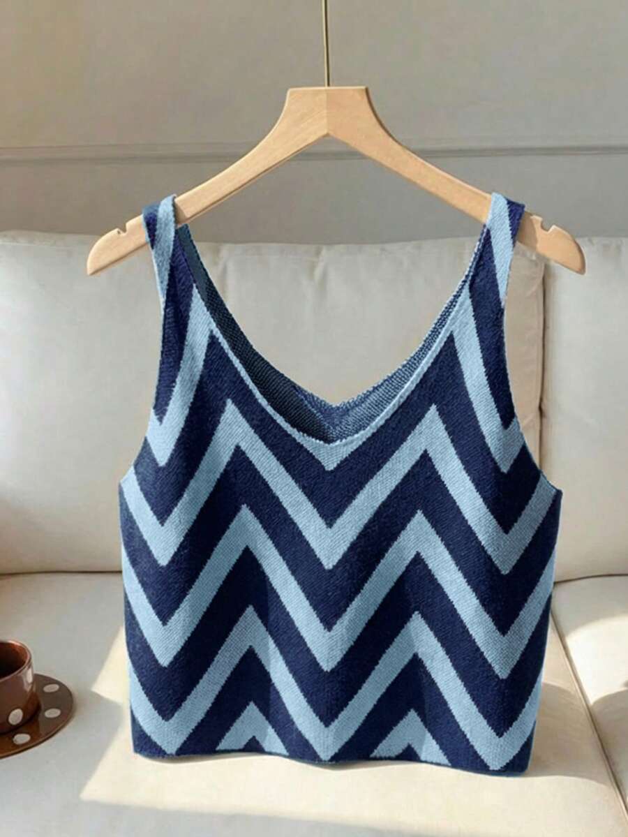 SHEIN EZwear Top tricoté décontracté à patchwork coloré, polyvalent pour le port quotidien pour femmes - Multicolore - Voir 1