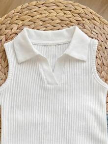SHEIN 女嬰白色夏季休閒上衣，母女套裝母親節甜美學院風，返校季、職業日日常穿著、幼兒園派對 - 白色 - 查看 6