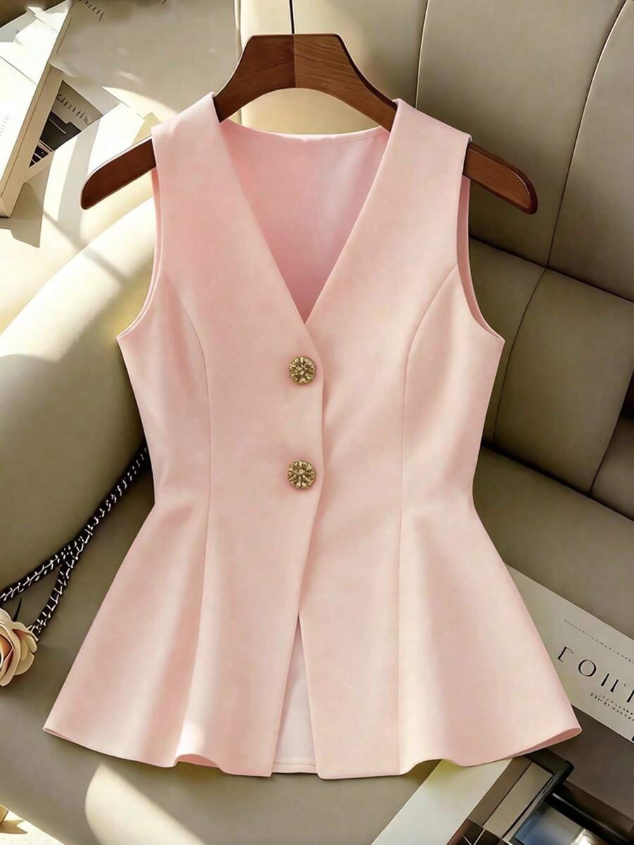 GlowEve Áo vest nữ màu vàng nhạt thanh lịch, thắt eo, thích hợp cho ngày Valentine, mặc hàng ngày, hẹn hò, áo vest mùa hè nhẹ nhàng. - Hồng - Xem 1