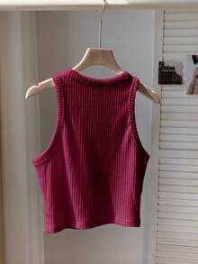 Comfortcana 女士纯色罗纹磨毛吊带背心，适合日常穿着 - 中紫紅色 - 查看 2