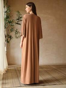 MOTF PREMIUM LACE PATCHWORK LONG ROBE - Brown - View 3