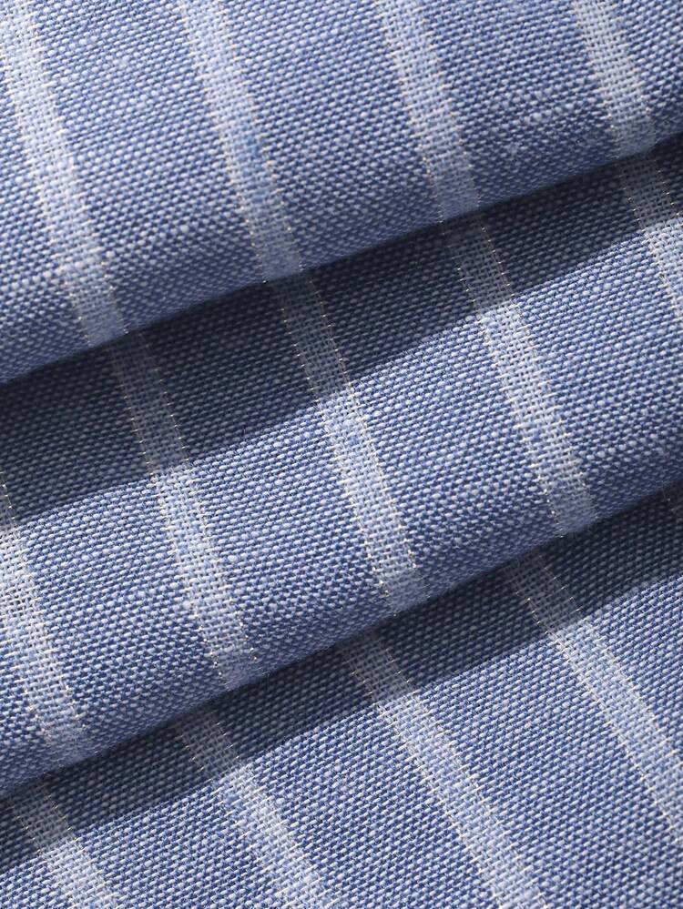 Women's Loose Casual Striped Cinched Waist Shirt, Suitable For Spring And Summer, Commuting Outfit, Blue