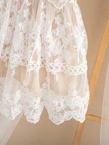 Babygirl Elegant Cute White Floral Embroidery Mesh Ruffle Hem Princess Dress - White - View 6