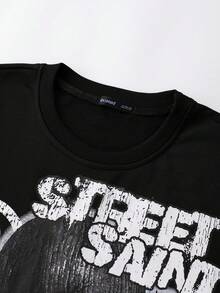 ROMWE MEN Street Life Men's Round Neck Fashionable Printed Short Sleeve T-Shirt, Loose Fit - Black - View 2