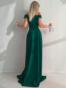 Vestido de hombros descubiertos de muslo con abertura - Verde Oscuro - Ver 2