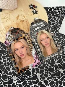 Joivida 2Pcs Leopard Print PVC Photo Card Holder, Y2K Punk Card Sleeve With Beaded Chain, Cute ID/Bus/Student Card Protector, Fashion Bag Charm & Keychain Pendant With Cute Decor, Aesthetic Card Organizer, Unique Card Case For Backpack, 2 Stylish Options: Punk Slogan & Lace Leopard Print, Ideal Gift For Photo Collectors - Multicolor - View 6