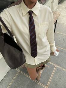 Muchica 女士米色系带长袖衬衫，腰部系带，适合外出、返校、街头服饰 - 米色 - 查看 4
