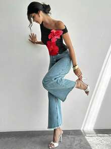 Firerie Women's Casual Elegant Asymmetric Ruched Cropped Top, Women's Resort Wear, Women's Casual Outfit,Summer Top - Multicolor - View 8